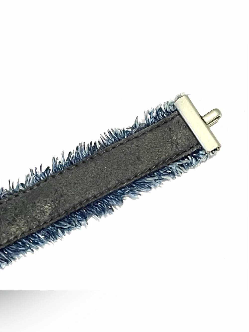 Authentic CHANEL Women Denim Wristband Leather Bangle With Hook - Worn Leather